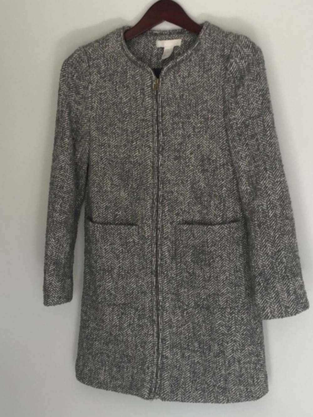 H&M Gray Herringbone Pea Coat - Zip Front